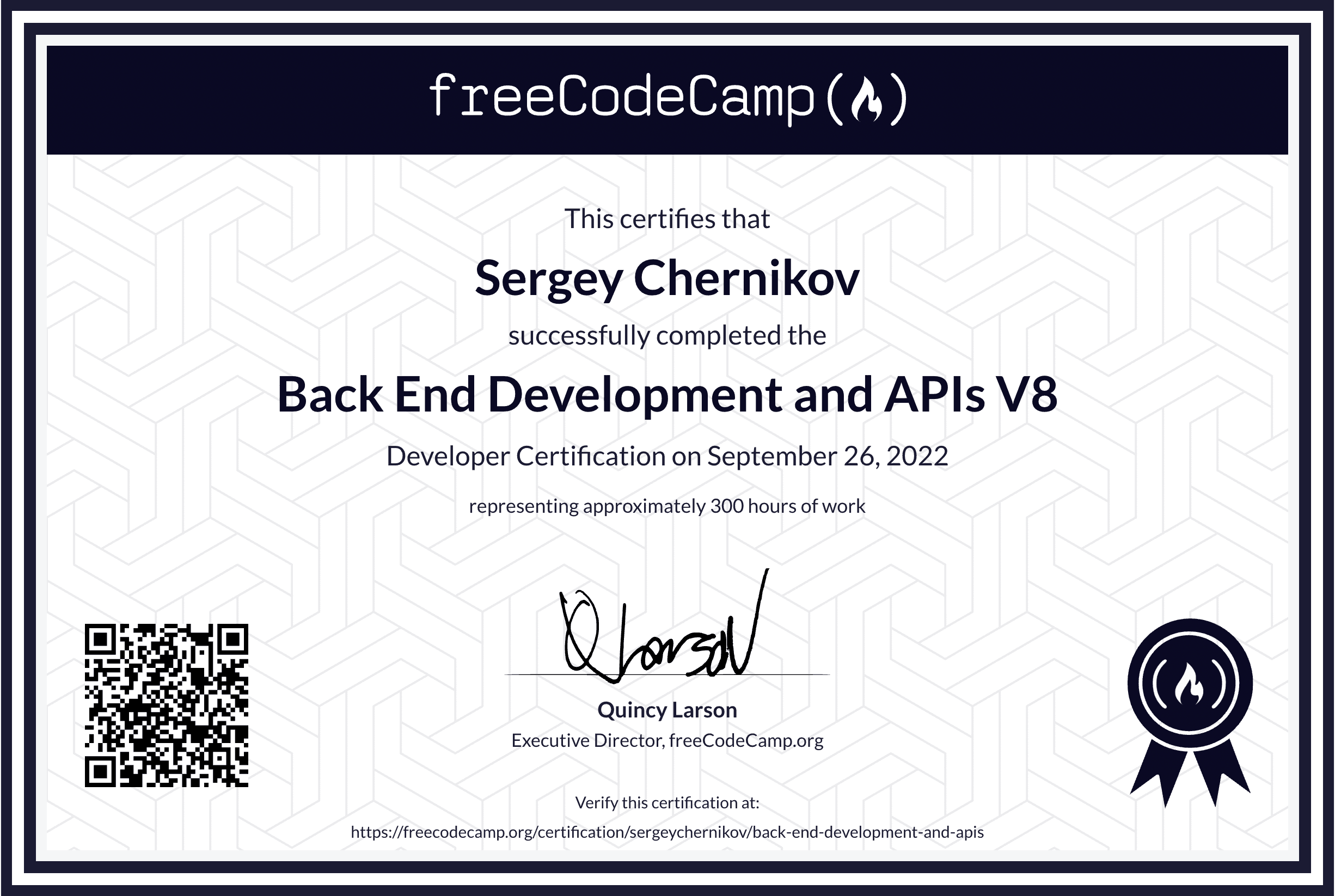 Backend development and APIs certificate