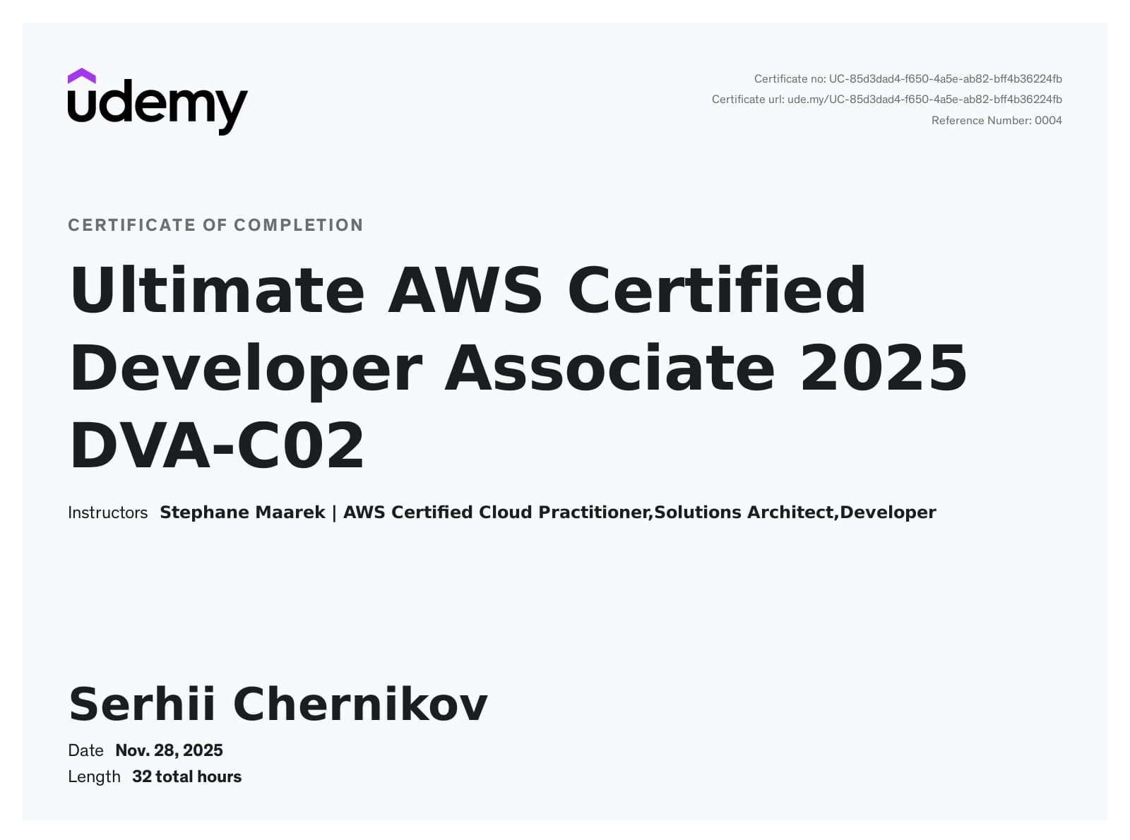 AWS Certified Developer Associate certificate