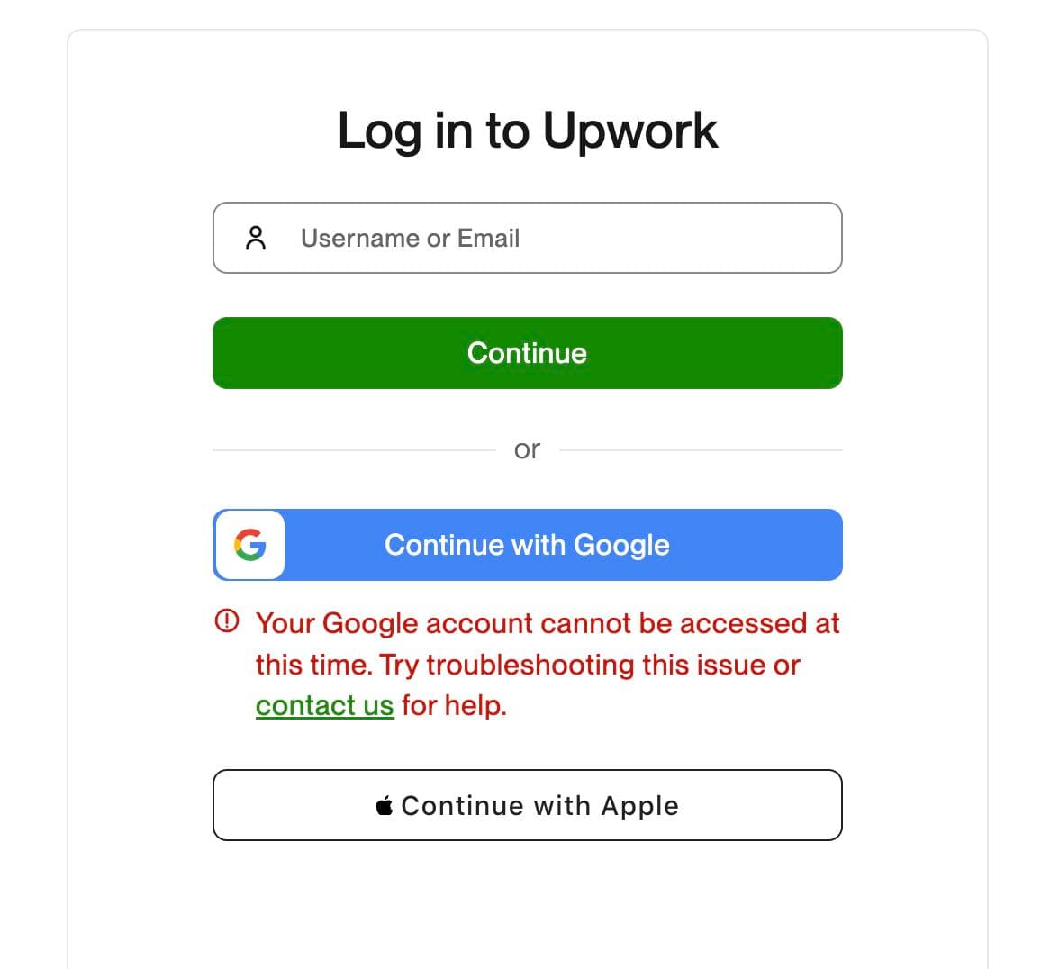 Upwork Login Issue