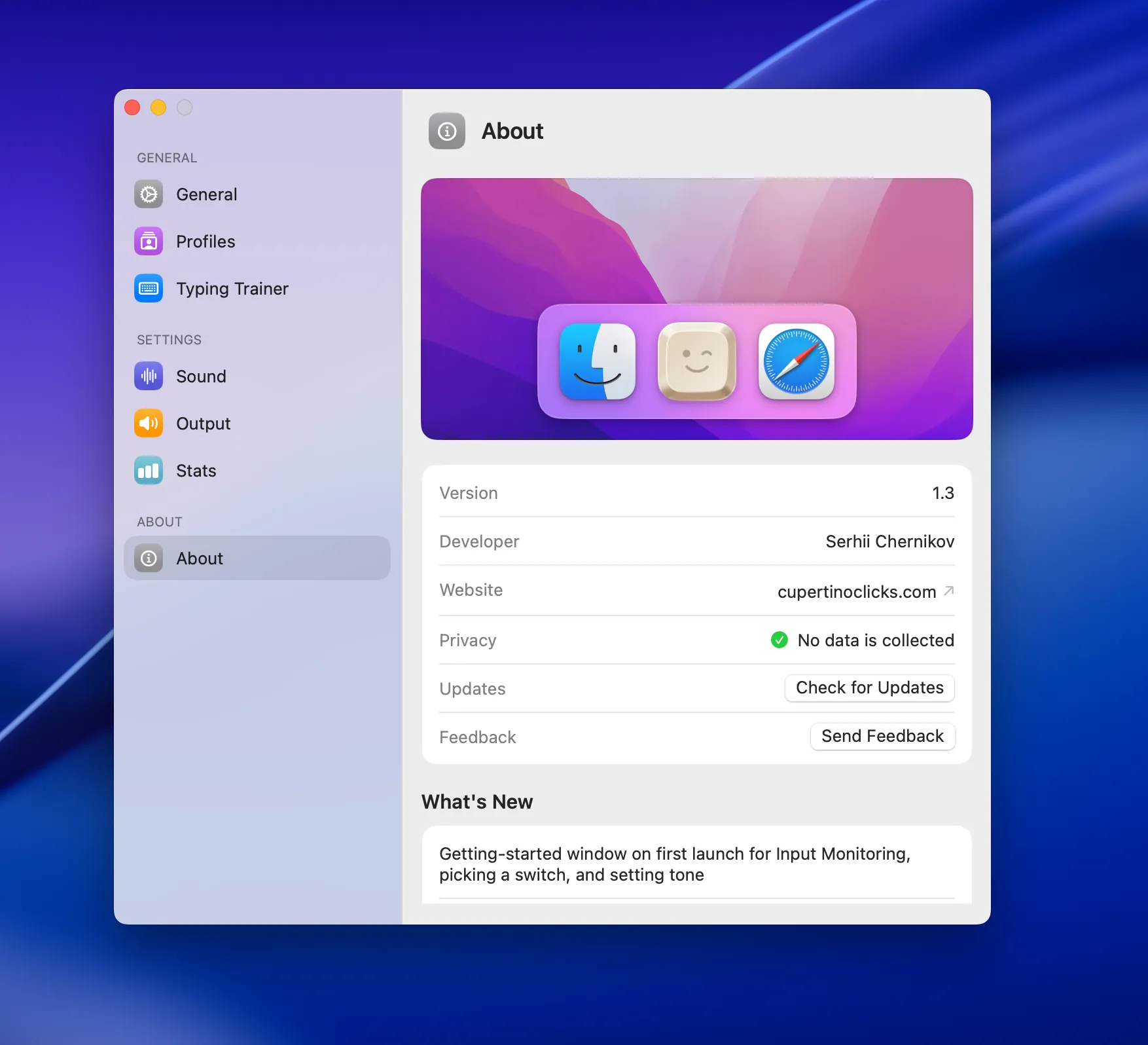 About Tab Settings Window 1
