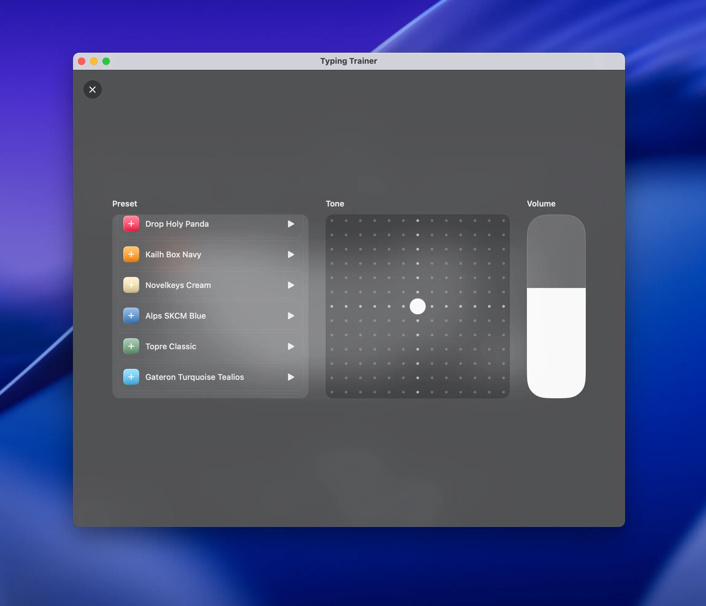 Embedded Typing Trainer Settings Overlay