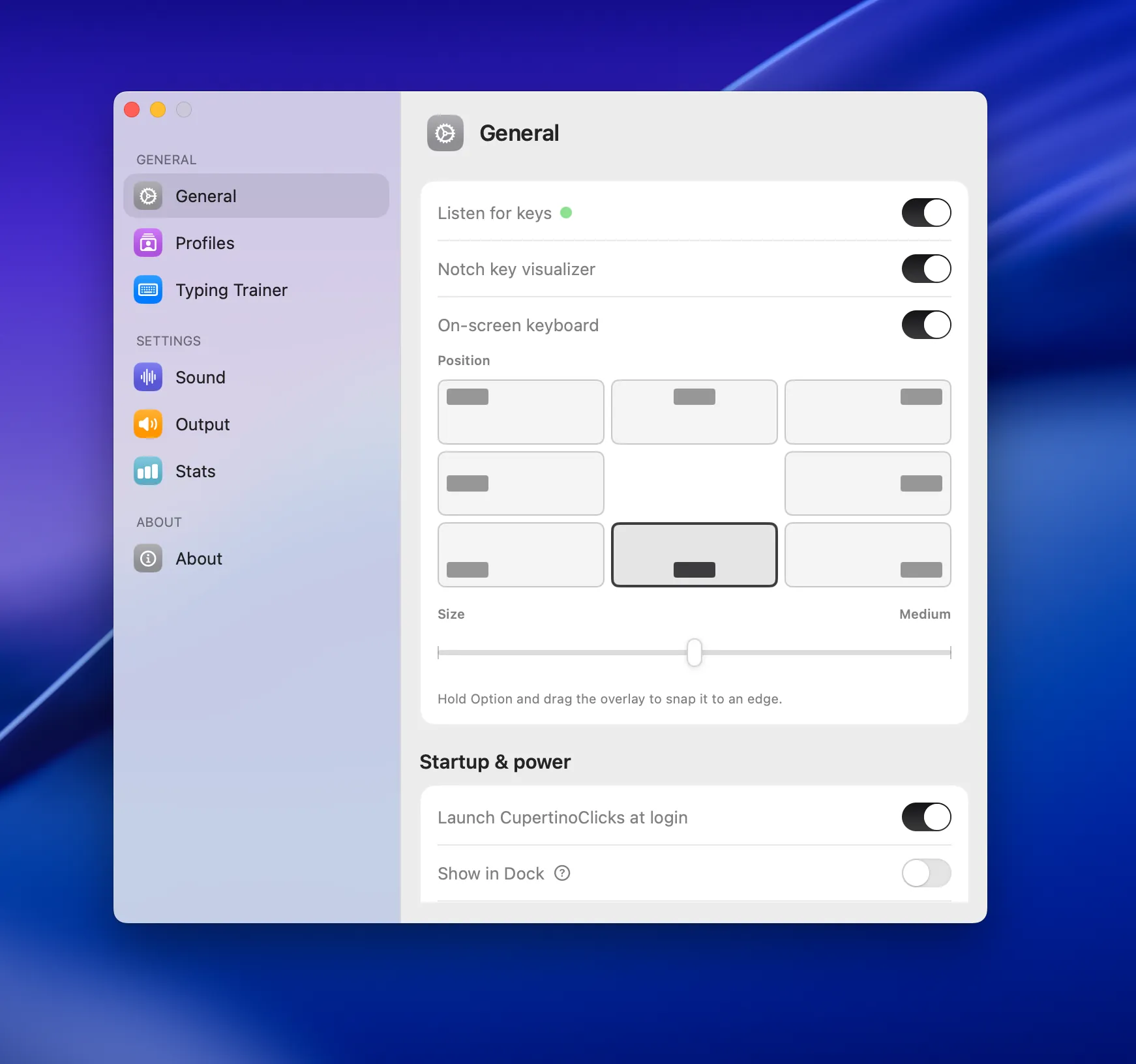 General Tab Settings Window