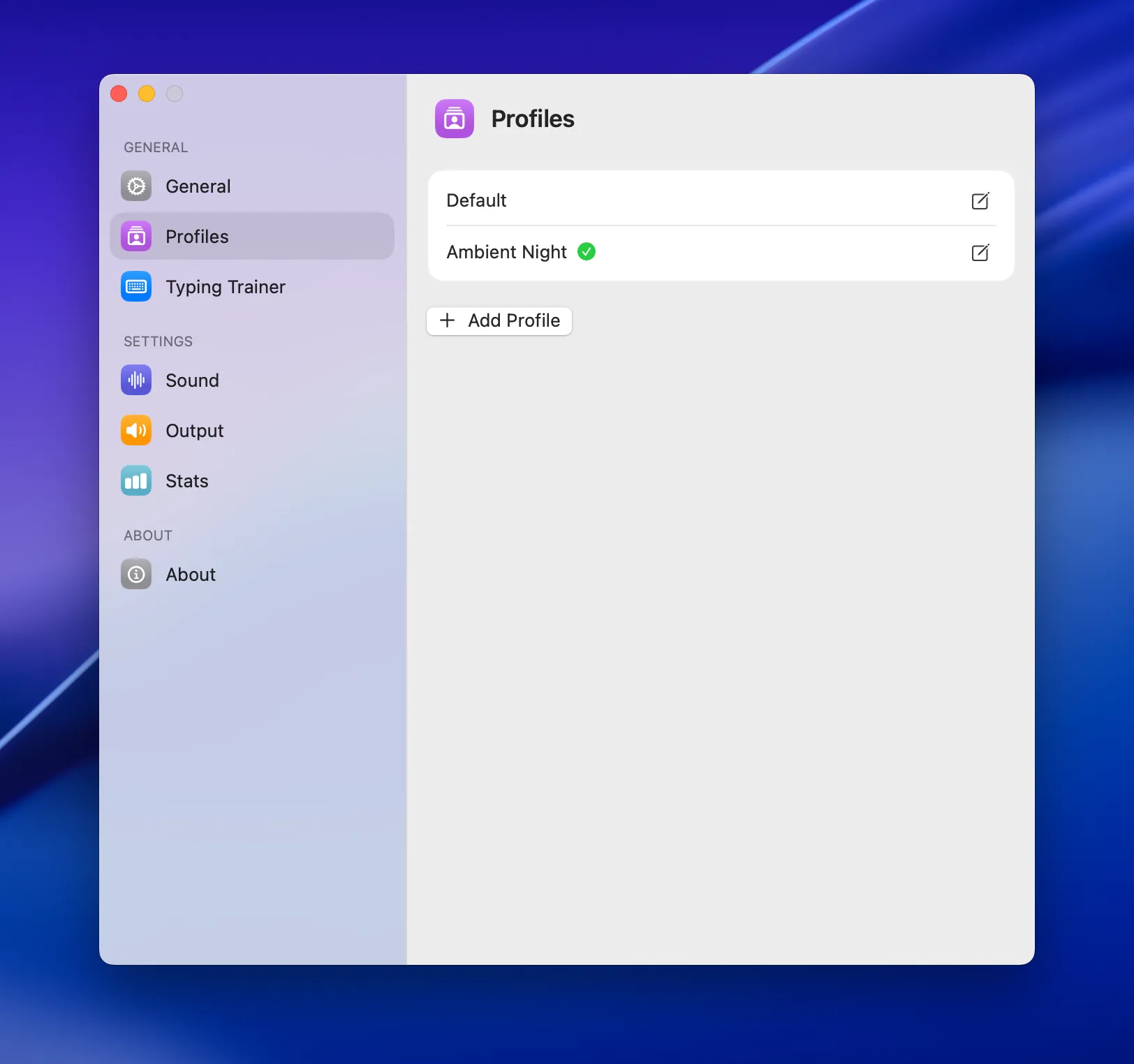 Profiles Tab Settings Window