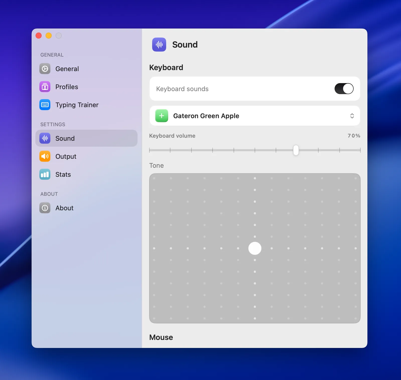 Sound Tab Settings Window